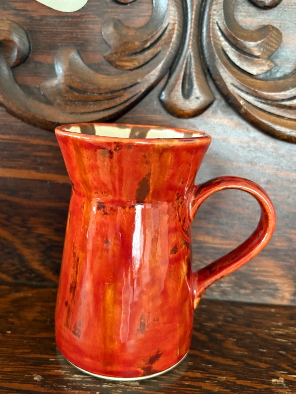 Vintage Large Handmade Red Lava Drip Glaze Mug, Midcentury Modern Studio Pottery